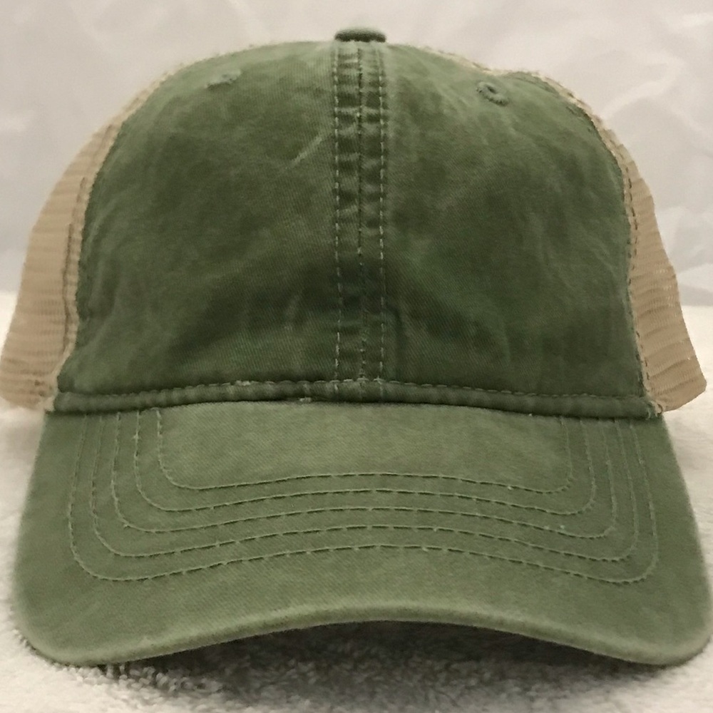 Men's Adjustable Green Cloth & Tan Mesh Trucker Hat